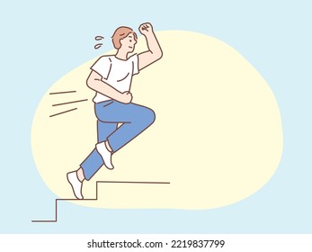 Illustration of climbing stairs: ambition, haste, running, leaping, effort.