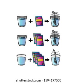 illustration clip art of recommendations on how to serve drinks, consumption rules. vector drink on a food or beverage package with a dose of one, two and three sachet