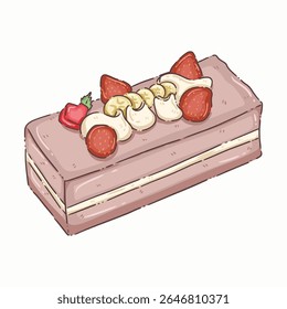 ilustração, clipart, elementos, bolo, morango, vetor