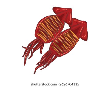 illustration, clipart, elements, japanese food, Ika yaki, food