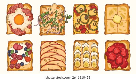illustration, clipart, elements, Toast, bread, set, vector