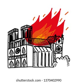 illustration clipart fire in the Notre Dame Cathedral in Paris. Vector on white background