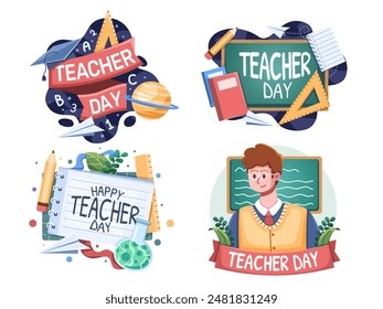 Illustration clipart set collection of Teacher’s Day, The illustration feature chalkboards, books, and other symbols associated with teaching or education. Perfect for greeting card, sticker, etc