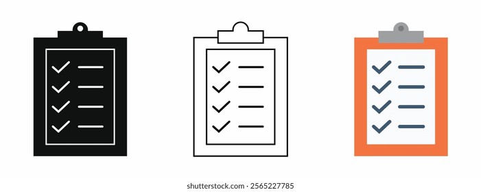 illustration of clipboard with checklist, clipboard icon. outline and filled vector illustration. clipboard with mark symbol Line art editable icon,