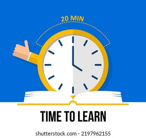 Illustration of a clock with a book. Time to learn. Vector