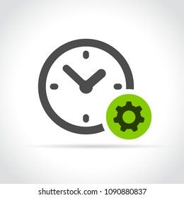 Illustration of clock and gear icon on white background