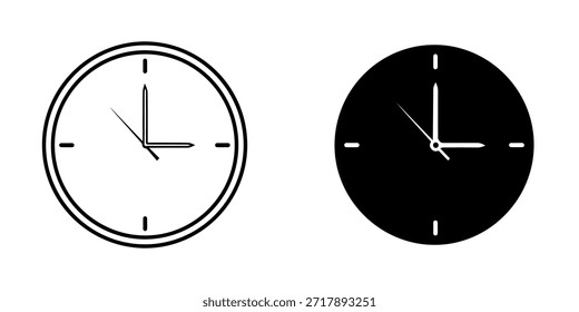 Illustration of a clock with hands showing the time, in black and white isolated on