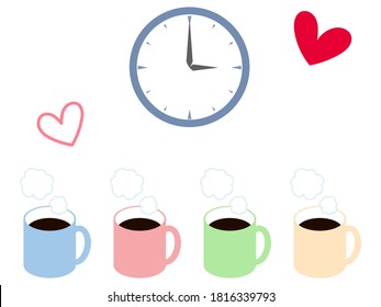 Illustration of a clock showing coffee and three o'clock