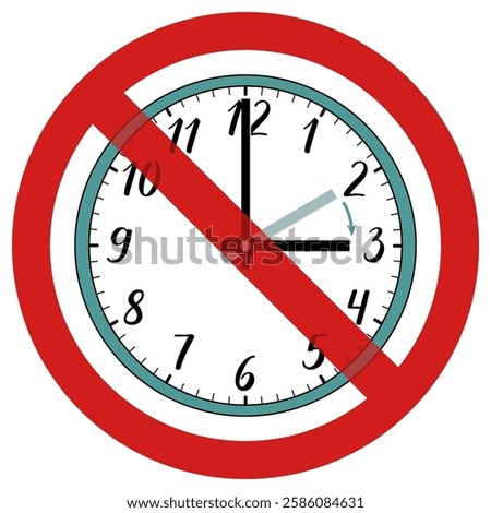 An illustration of a clock showing time adjustment, crossed out with a red circle, symbolizing the absence of the need to change clocks. Represents regions that do not observe daylight saving time.