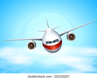 Illustration of a close up airplane flying