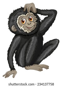 Illustration of a close up black gibbon
