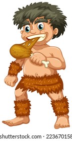 Illustration of a close up caveman eating 