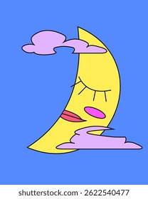 a illustration of close eyes crescent moon smiling