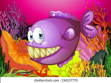 Illustration of a close up fish with ocean background