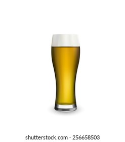Illustration close up realistic glass of beer isolated on white background - vector