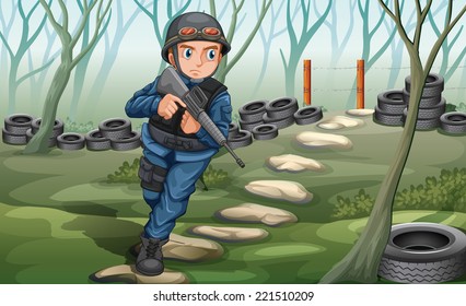 Illustration of a close up soldier in the field
