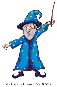 Illustration of a close up wizard with a wand