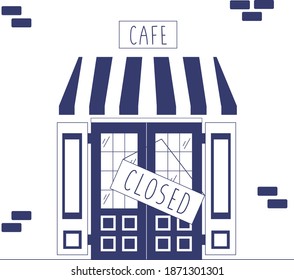 An illustration of a closed blue cafe. Lockdown restrictions. Isolated on white.