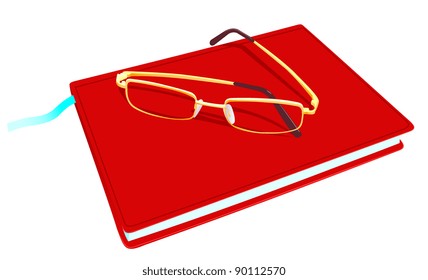 Illustration of the closed book and glasses on a white background