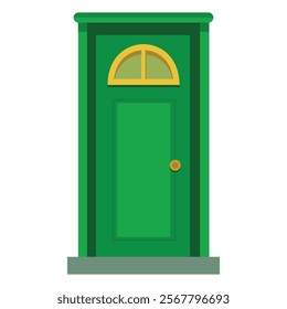 Illustration of closed green door isolated on white