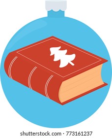 illustration of closed red book on blue christmas-tree ball background