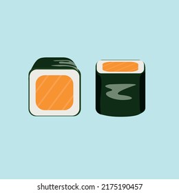 Illustration of a closed roll with salmon. Flat style. Vector graphics.