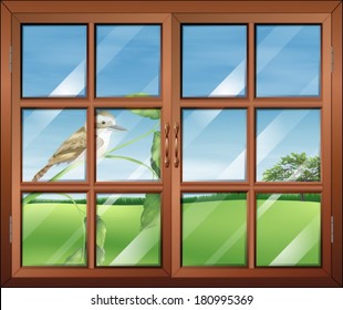 Illustration of a closed window with a bird outside