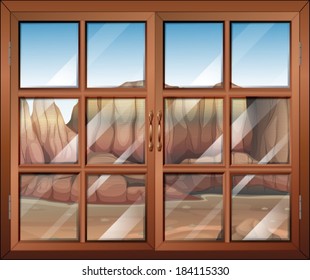 Illustration of a closed window at the desert