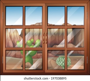 Illustration of a closed window at the desert
