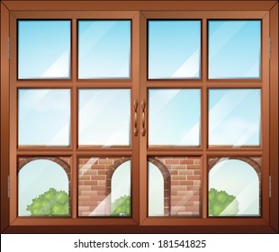 Illustration of a closed window with a view of the gate