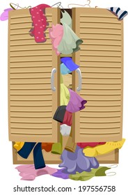 Illustration Of A Closet Overflowing With Clothes