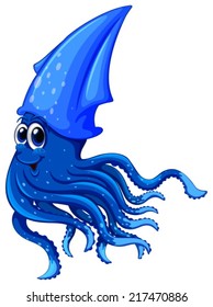 Illustration of a closeup blue squid