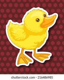 Illustration of a closeup duckling with polkadot background