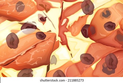 Illustration of a closeup pizza