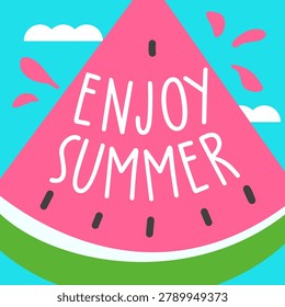 Illustration of a close-up slice of watermelon and text
