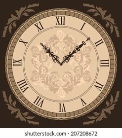 Illustration close-up vintage clock with vignette arrows - vector