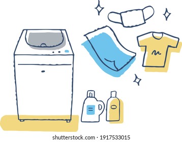 Illustration of clothes and detergent to wash