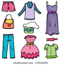 Illustration of clothes set women doodles