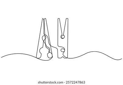 illustration of clothespin one continuous line art, Wooden clothespin in one continuous line drawing vector illustration