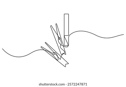 illustration of clothespin one continuous line art, Wooden clothespin in one continuous line drawing vector illustration