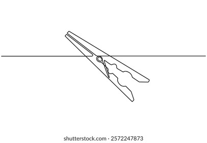 illustration of clothespin one continuous line art, Wooden clothespin in one continuous line drawing vector illustration