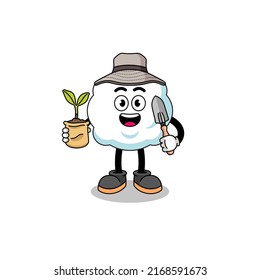 Illustration of cloud cartoon holding a plant seed , character design