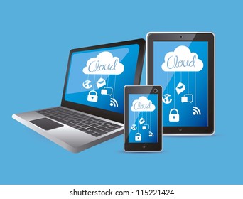 illustration of cloud computers and communications technology, vector illustration