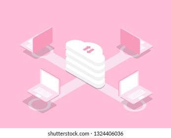 illustration of cloud computing technology concept with laptop vector isometric