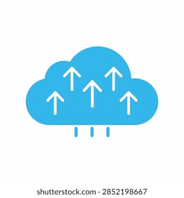 Illustration of cloud computing with upward arrows symbolizing data upload and transfer in digital technology environment.