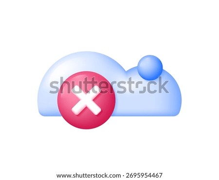 illustration of a cloud with a cross symbol. Cloud server error concept. Cloud storage is unusable or experiencing problems. Technology. Failure and trouble. 3D style design. White background.