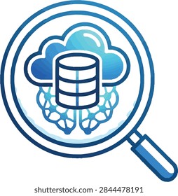 Illustration of cloud database server being searched with magnifying glass