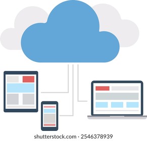 Ilustración de un icono de la nube que conecta dispositivos inteligentes juntos profesionalmente en un fondo blanco