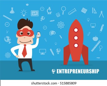 Illustration of cloud  mask man character design in entrepreneur, startup concept.