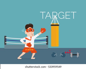 Illustration of cloud mask man hit the target with gym elements